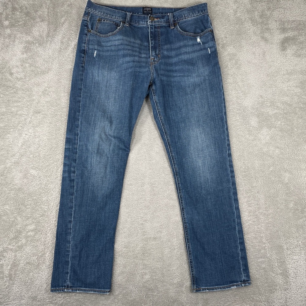 J Crew The Sutton Jeans Mens 34x30 Blue Straight Leg Stretch Denim Distressed